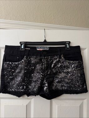 Hot Kiss Black Sequin Jean Shorts